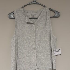 American Eagle Outfitters Light Gray Button Down Sleeveless Top